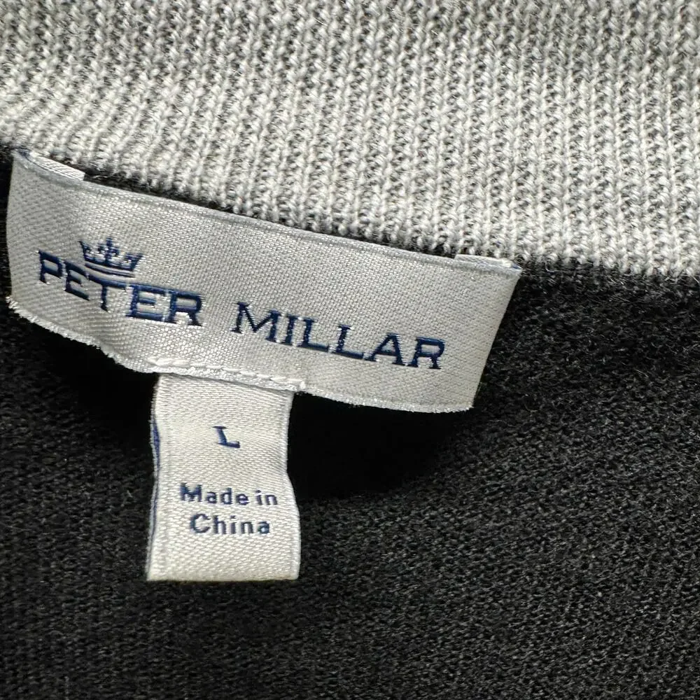 Peter Millar Sweater Mens Large Black Crown Soft 1/4 Zip Merino Wool‎ Silk SEGMA